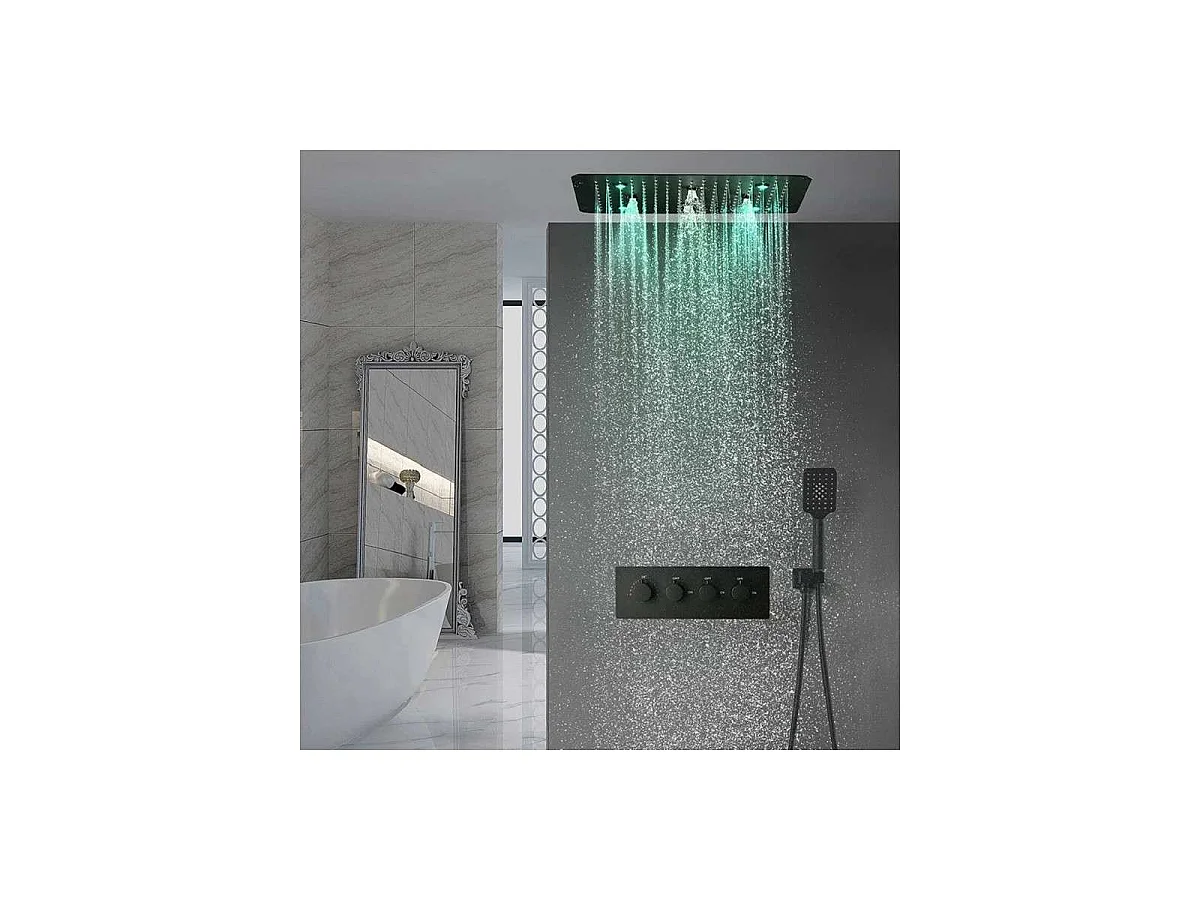 Modernes schwarzes Matt-Duschsystem mit LED-Thermostat-Kopf 500 x 500 mm