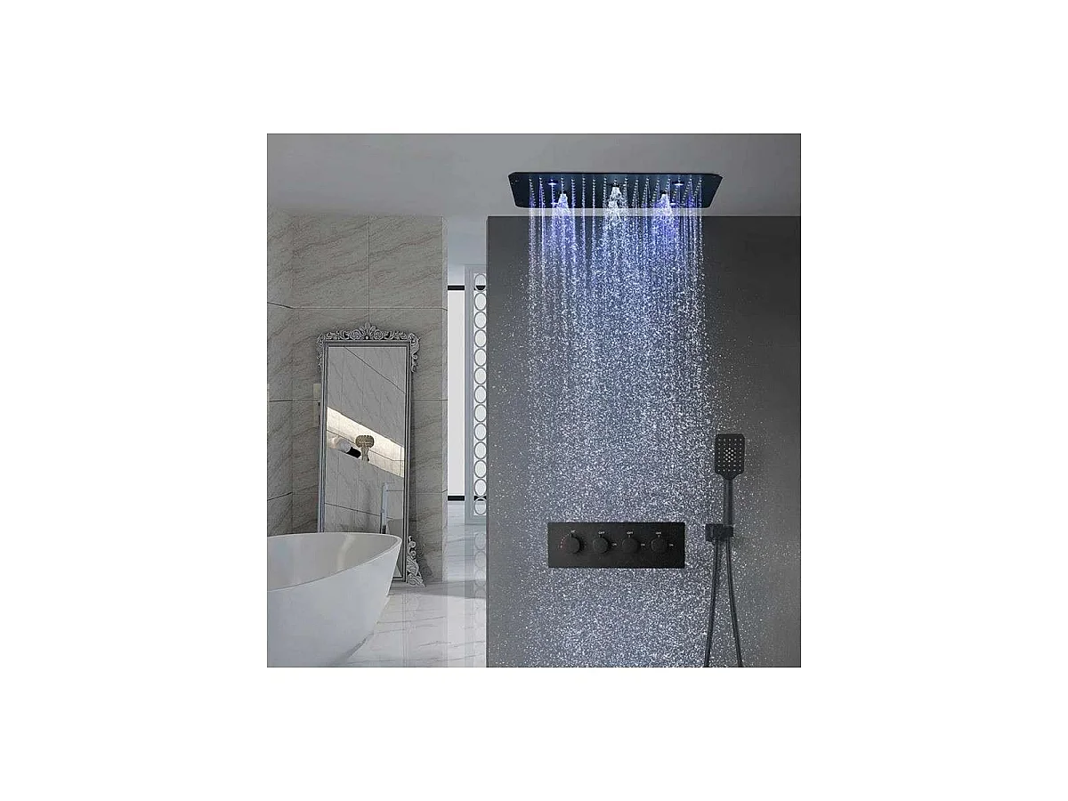 Modernes schwarzes Matt-Duschsystem mit LED-Thermostat-Kopf 500 x 500 mm