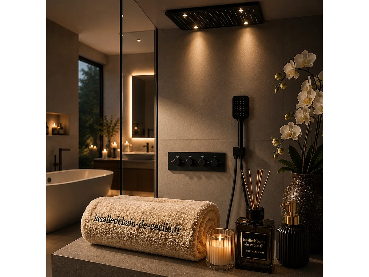 Sistema de Chuveiro Preto Fosco Moderno com Cabeça Termostática LED 500 x 500 mm