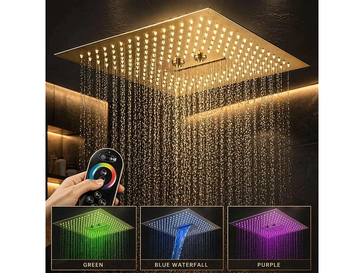 Modernes LED-Gebürstetes Gold Verbundenes Regenduschkopf "Caracas" - Bluetooth & 4 Funktionen
