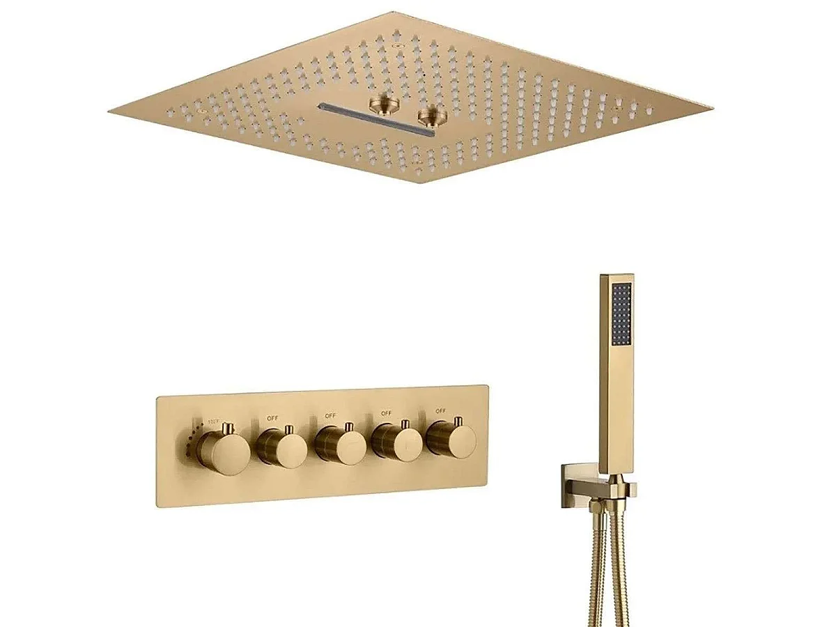 Modernes LED-Gebürstetes Gold Verbundenes Regenduschkopf "Caracas" - Bluetooth & 4 Funktionen