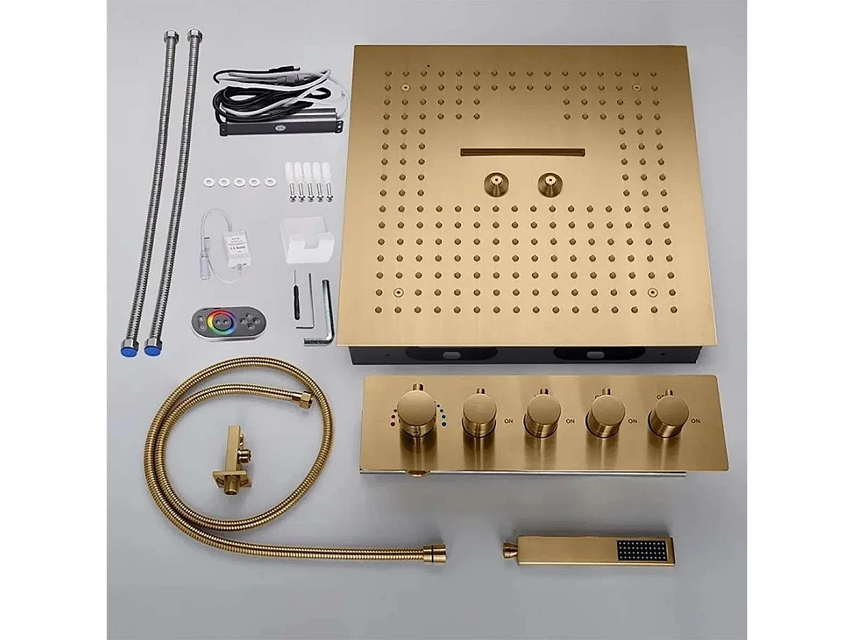 Modernes LED-Gebürstetes Gold Verbundenes Regenduschkopf "Caracas" - Bluetooth & 4 Funktionen