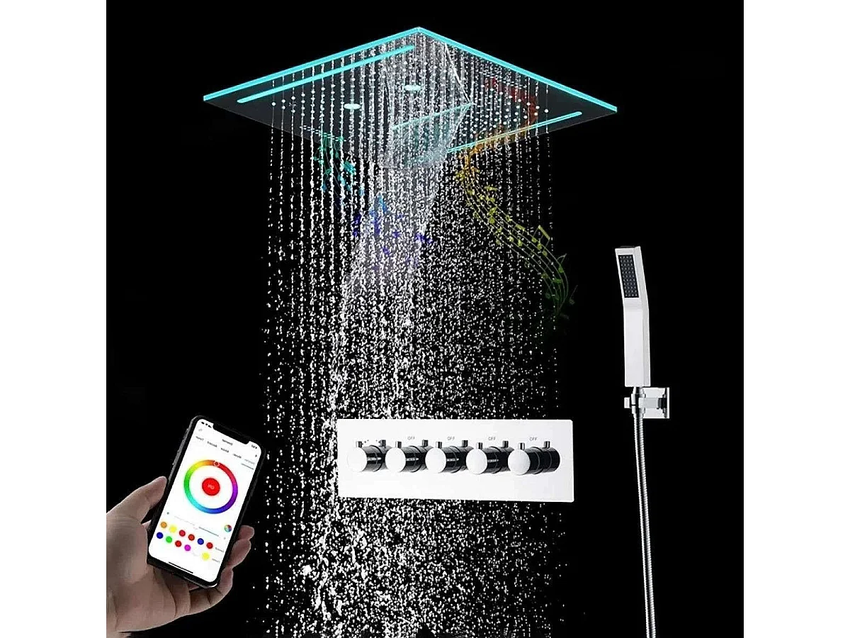Luxuriöser Bluetooth-Musikregenduschkopf 400 x 400 mm, Verchromt - Replay