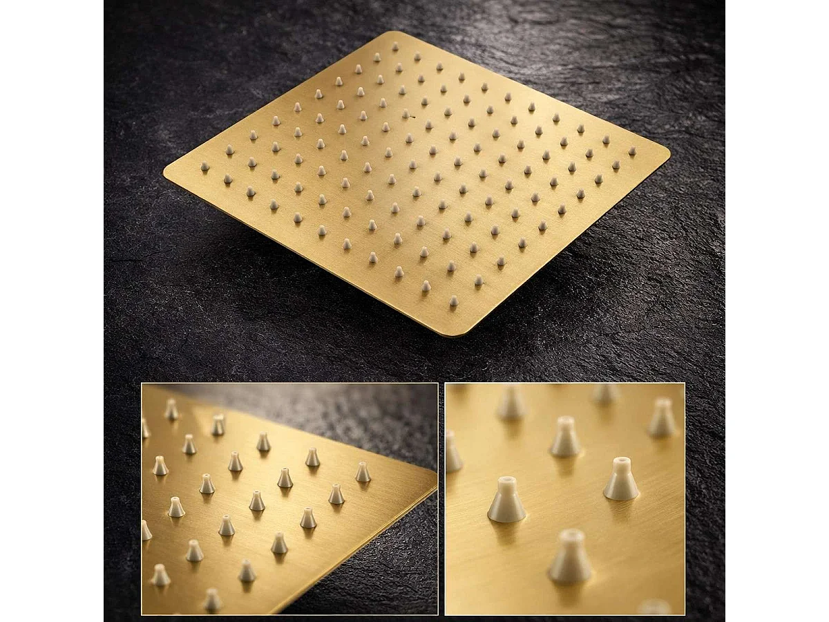 Alcor Chuveiro de Teto Dourado 250 x 250 mm com Misturador Termostático e Luzes LED