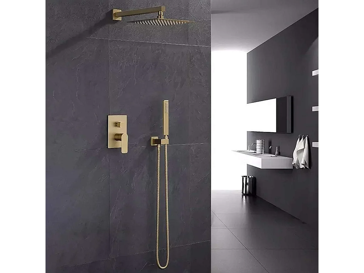 Alcor Chuveiro de Teto Dourado 250 x 250 mm com Misturador Termostático e Luzes LED