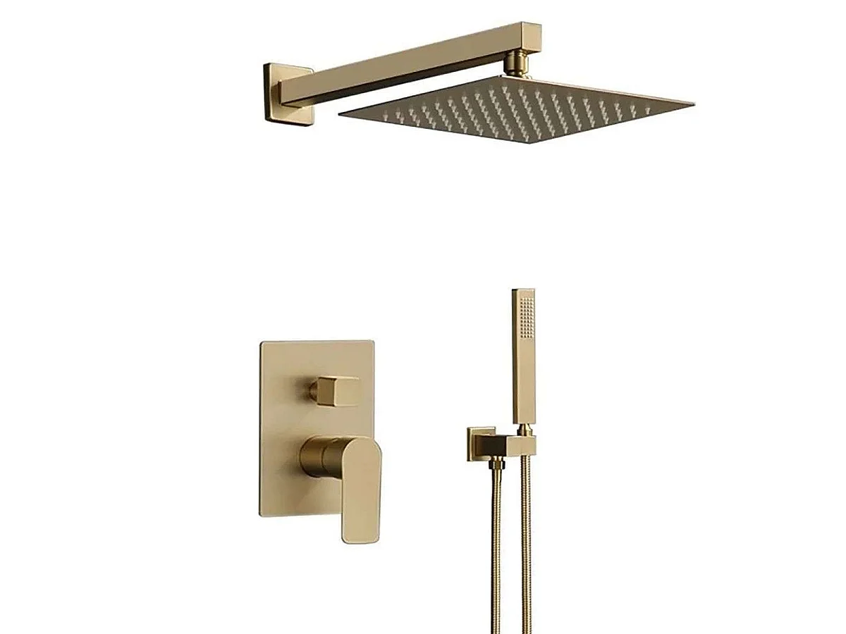 Alcor Chuveiro de Teto Dourado 250 x 250 mm com Misturador Termostático e Luzes LED