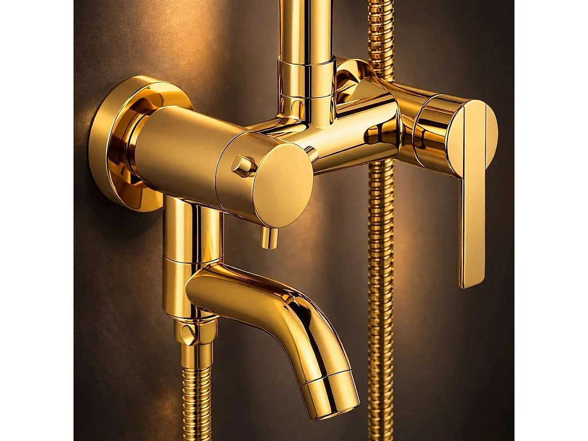 Columna de Ducha Dorada "Cannes" con Caño de Bañera - Altura Ajustable, Acero Inoxidable, Diseño Elegante
