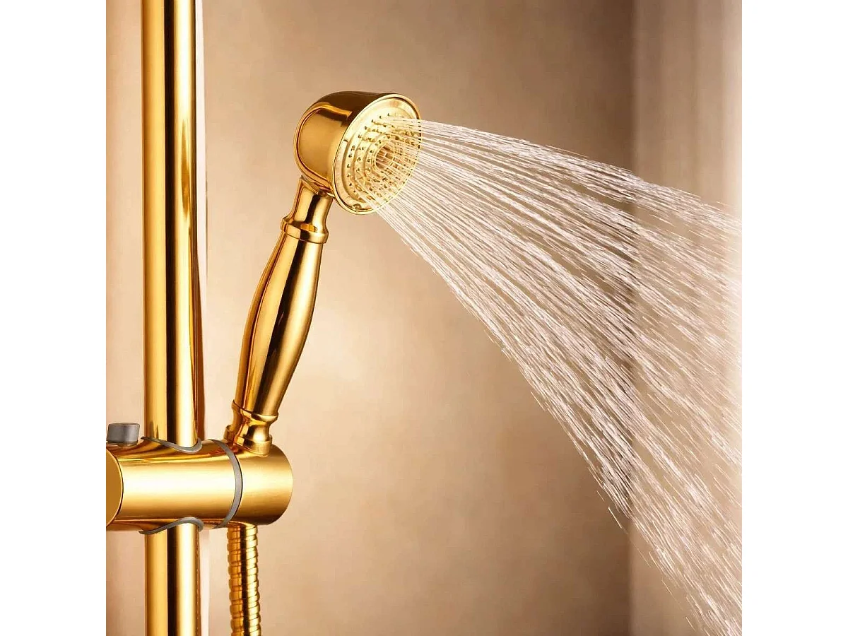 Columna de Ducha Dorada "Cannes" con Caño de Bañera - Altura Ajustable, Acero Inoxidable, Diseño Elegante