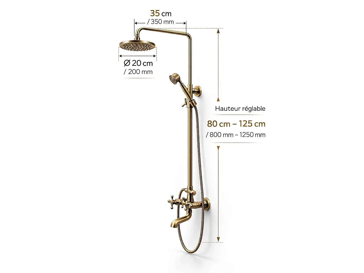Colonne bain douche mélangeur, bronze Pletor