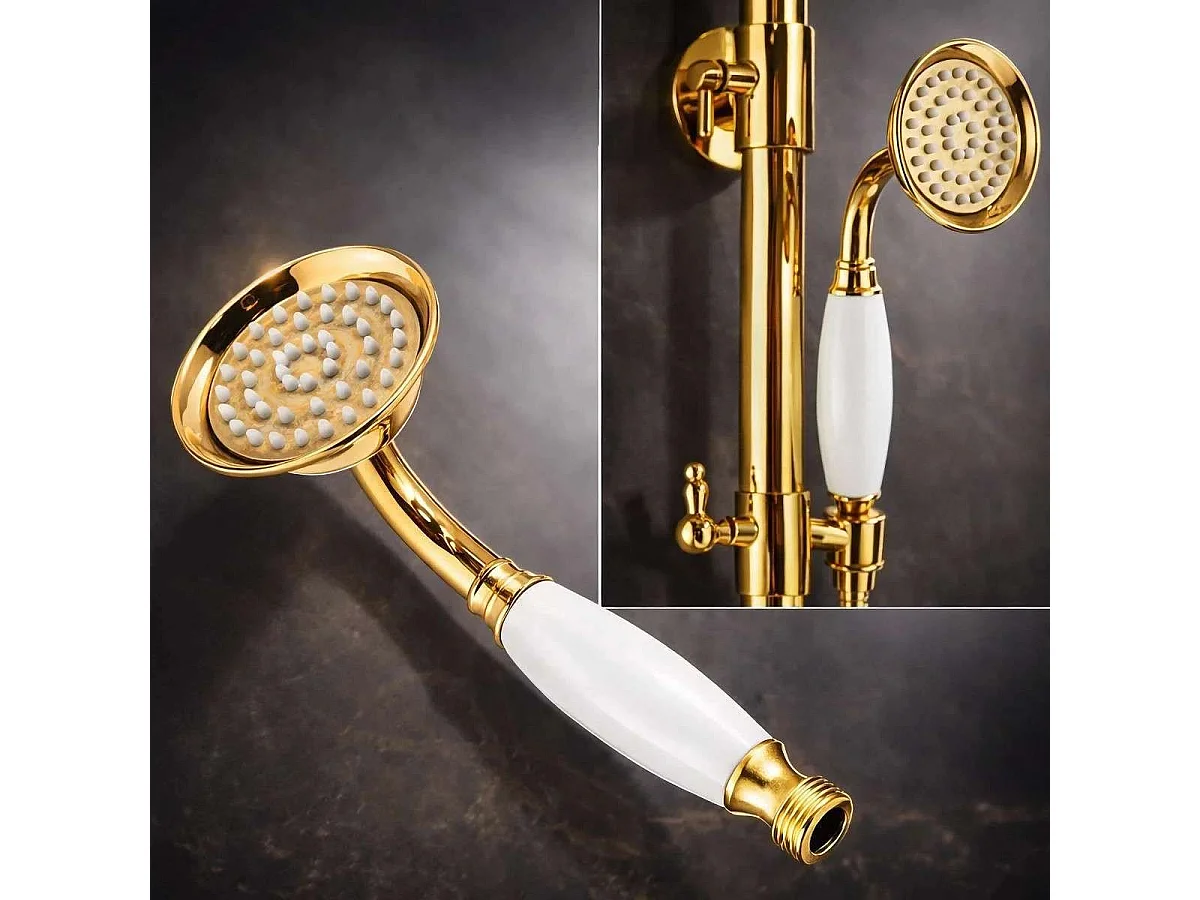 Columna de Ducha Estilo Retro Dorada con Altura Ajustable y Cabezal de Ducha y Ducha Manual de Acero Inoxidable