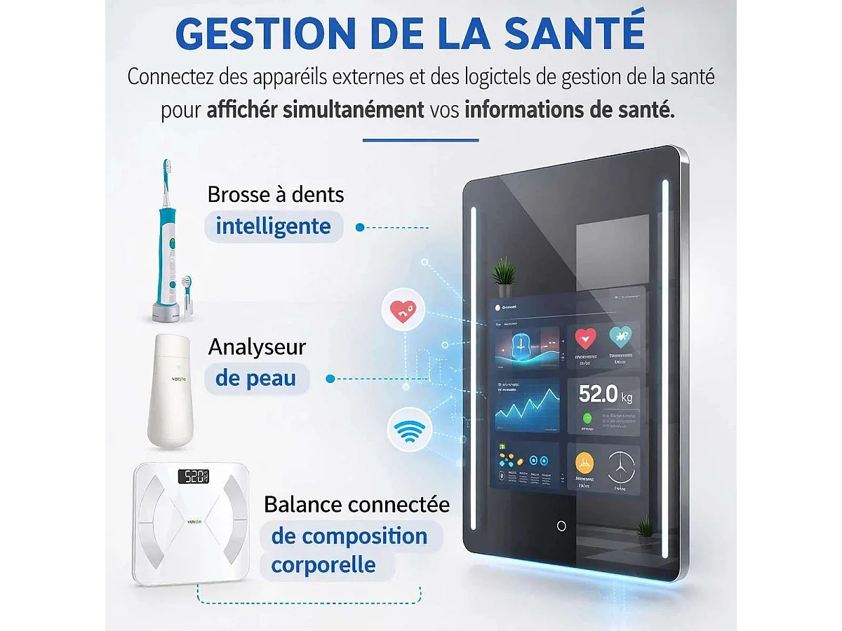Miroir connecté smart mirror, wifi Bluetooth, Danub
