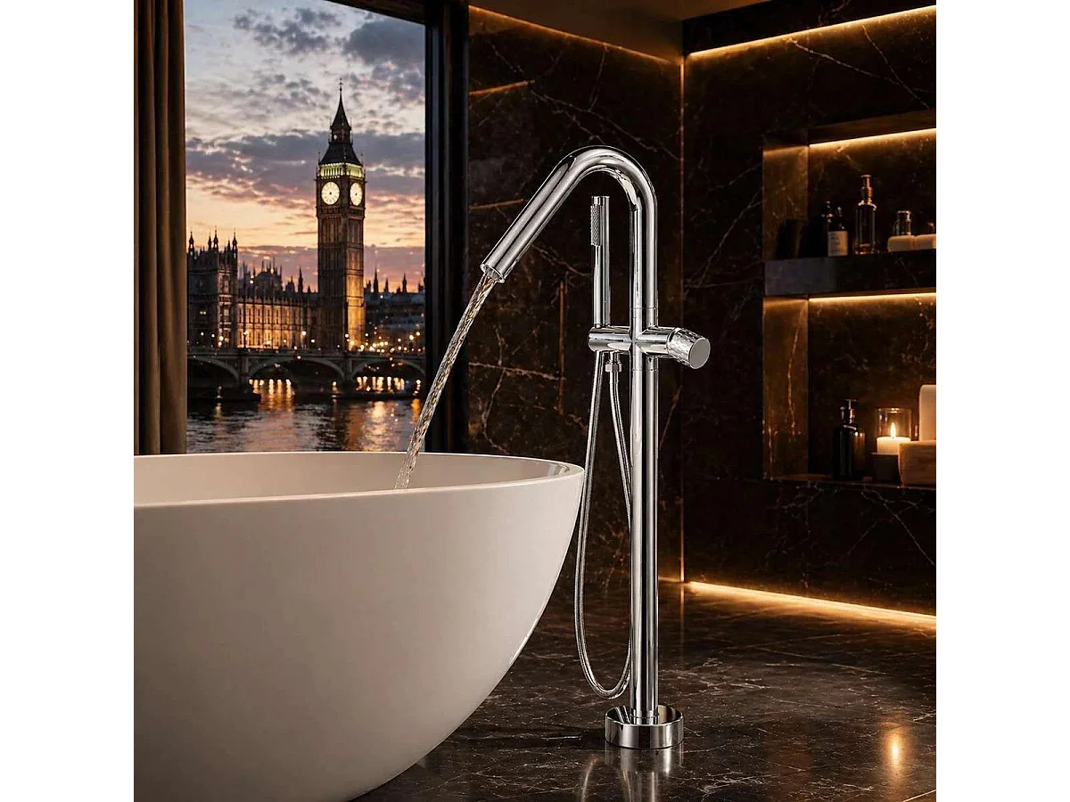 Robinet mitigeur de baignoire sur pied ilot chrome, cuba