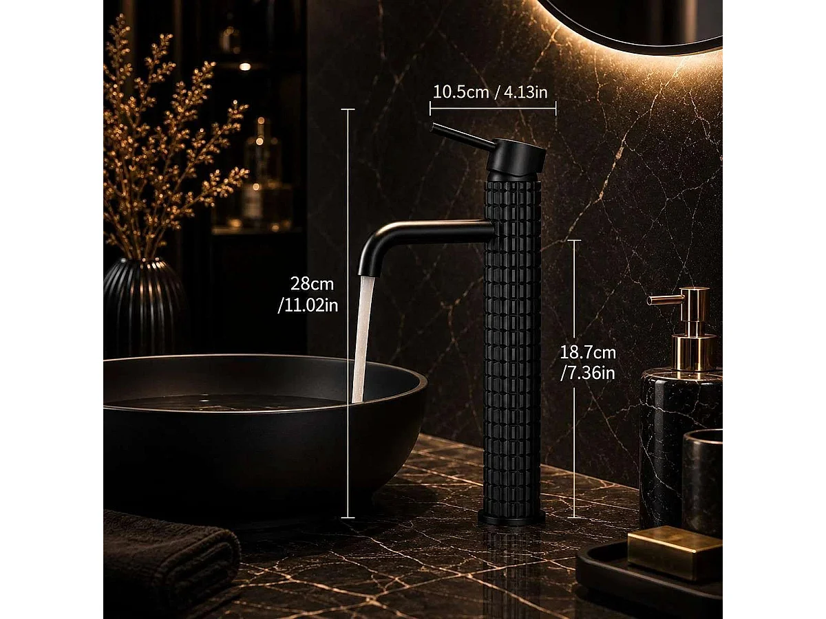 VERHOOGDE Zwarte Messing Wastafelkraan Mengkraan DARK 280mm Hoogte