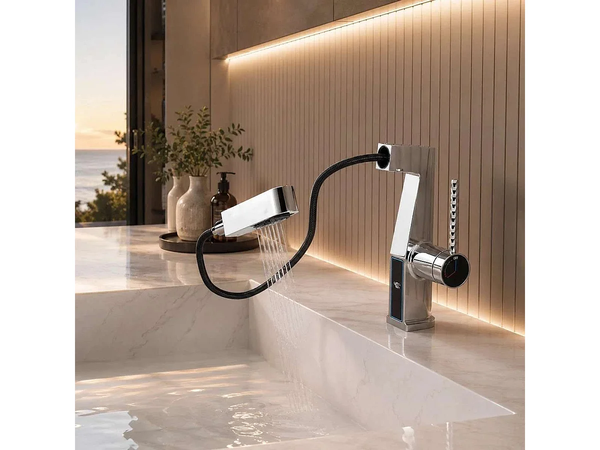 Mitigeur led de lavabo chrome, Brunus