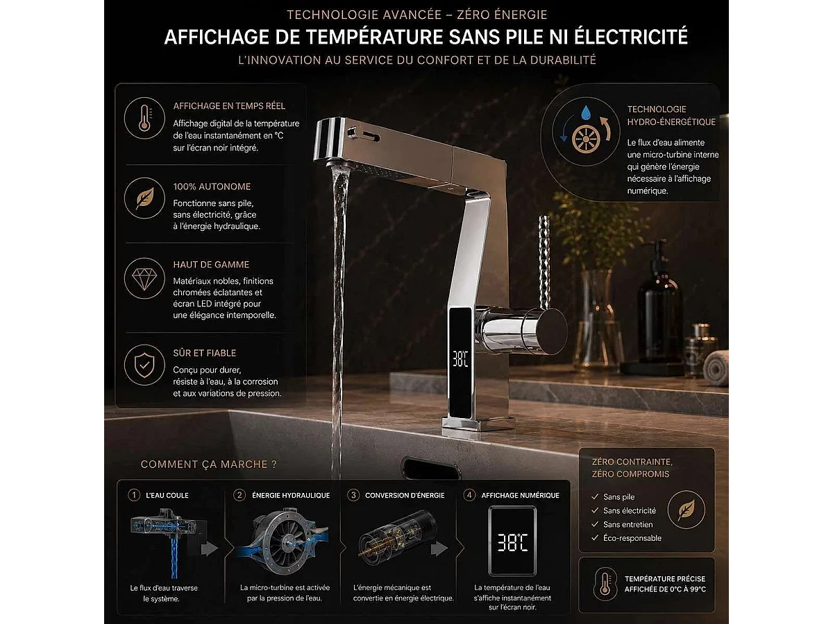 Mitigeur led de lavabo chrome, Brunus