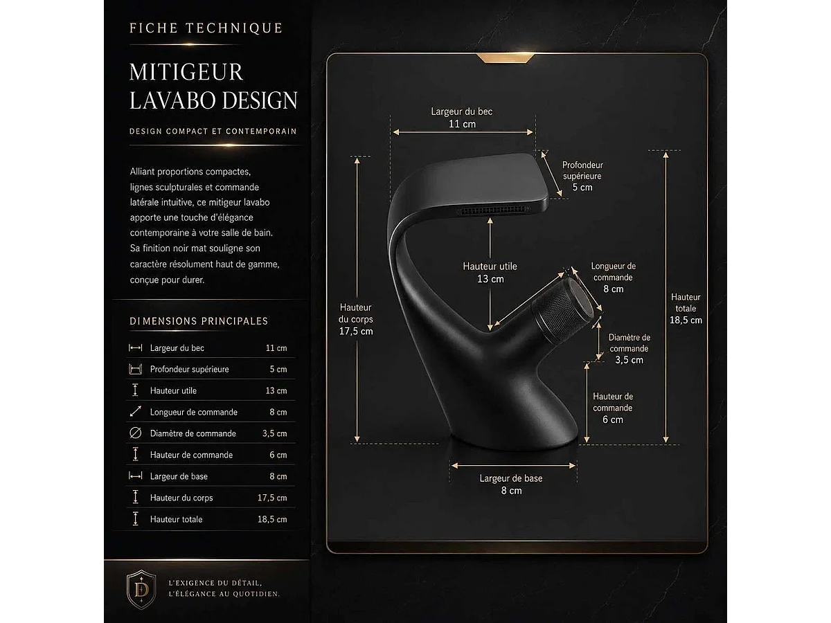 Xeres Zwarte Wastafelmengkraan - Elegant Ontwerp, Matte Afwerking, Hoogte 185mm