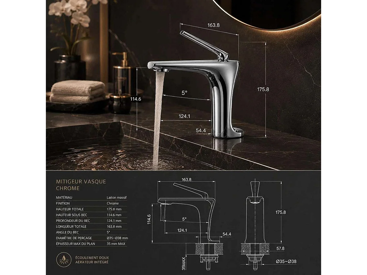 Robinet mitigeur lavabo chrome, Cyrius