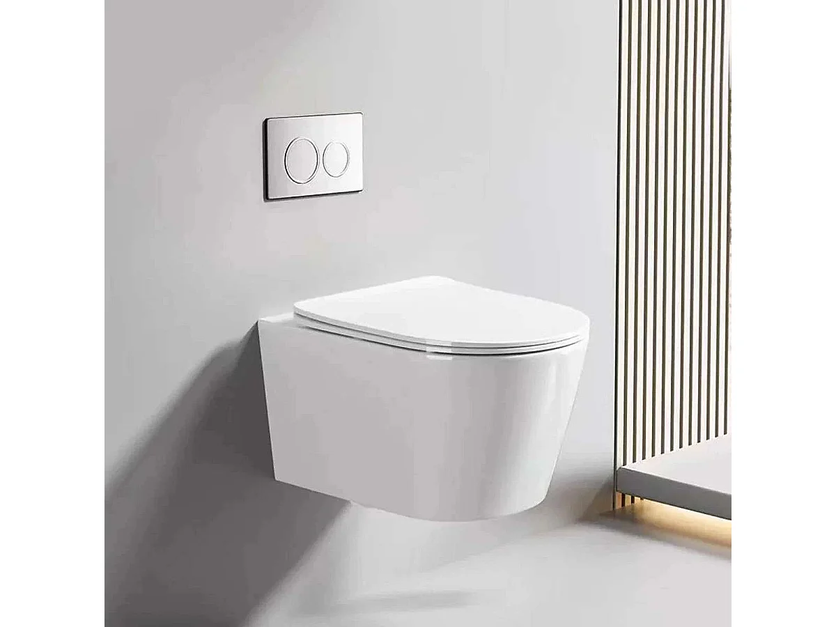 WC suspendu blanc design sans bride – bâti mural inclus