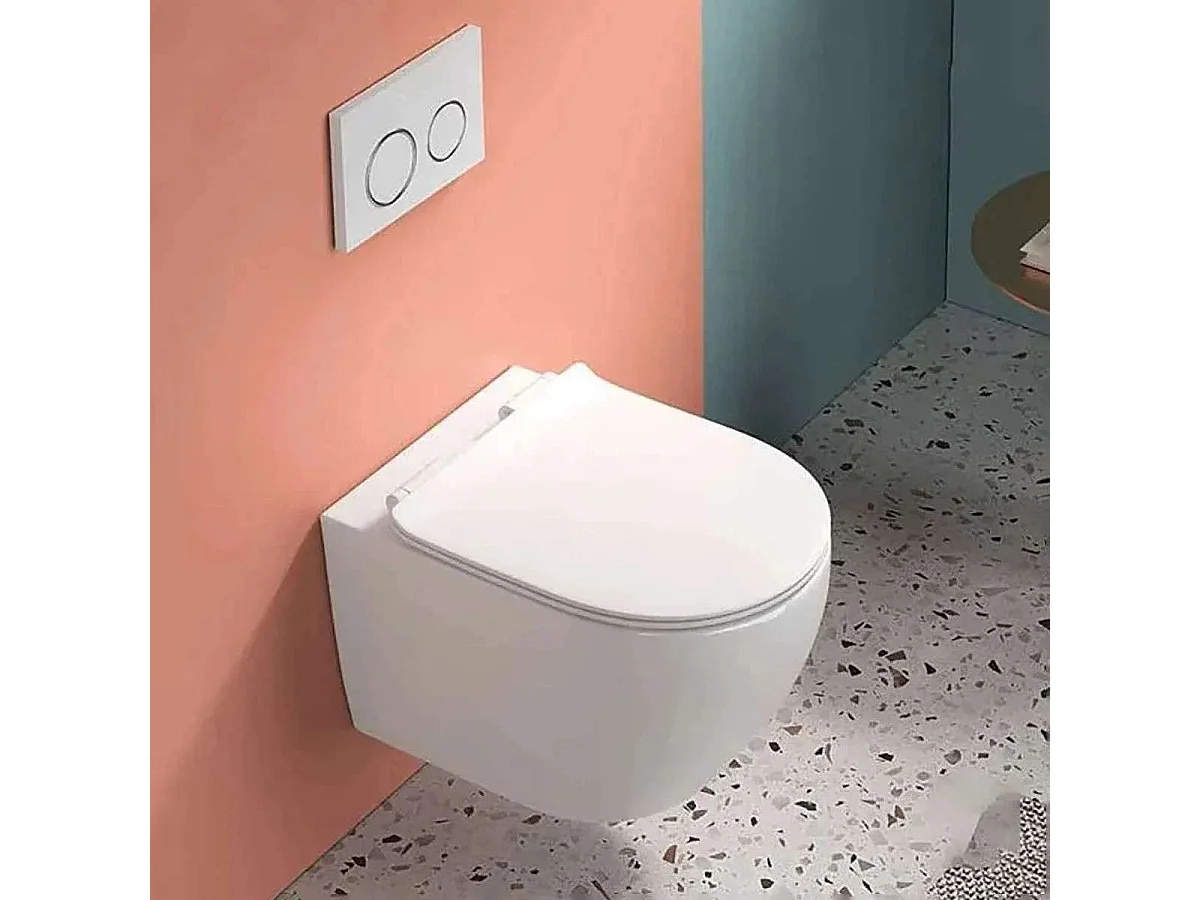 WC suspendu blanc design sans bride – bâti mural inclus
