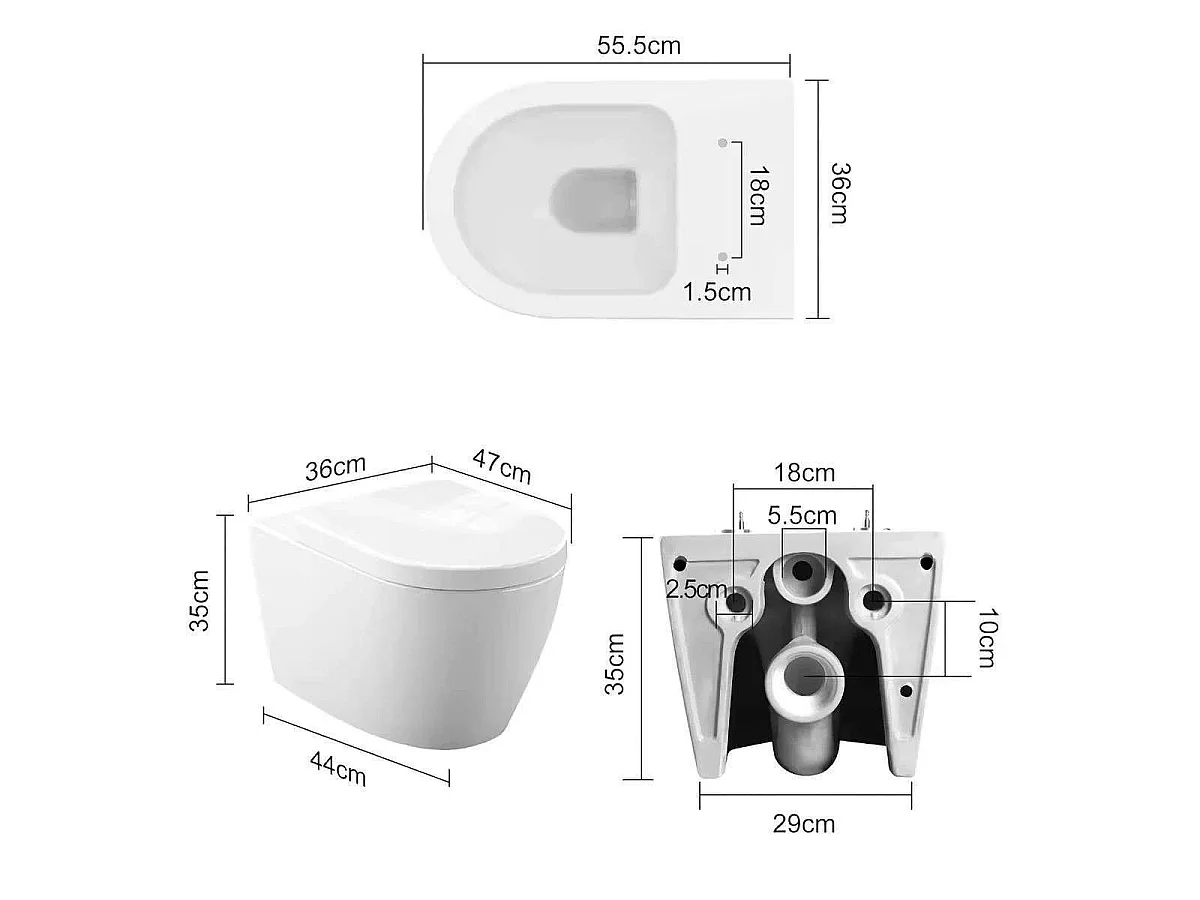 WC suspendu blanc design sans bride – bâti mural inclus