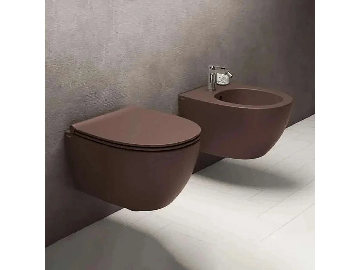 Wandtoilet, inclusief inbouwreservoir, randloos, bruin