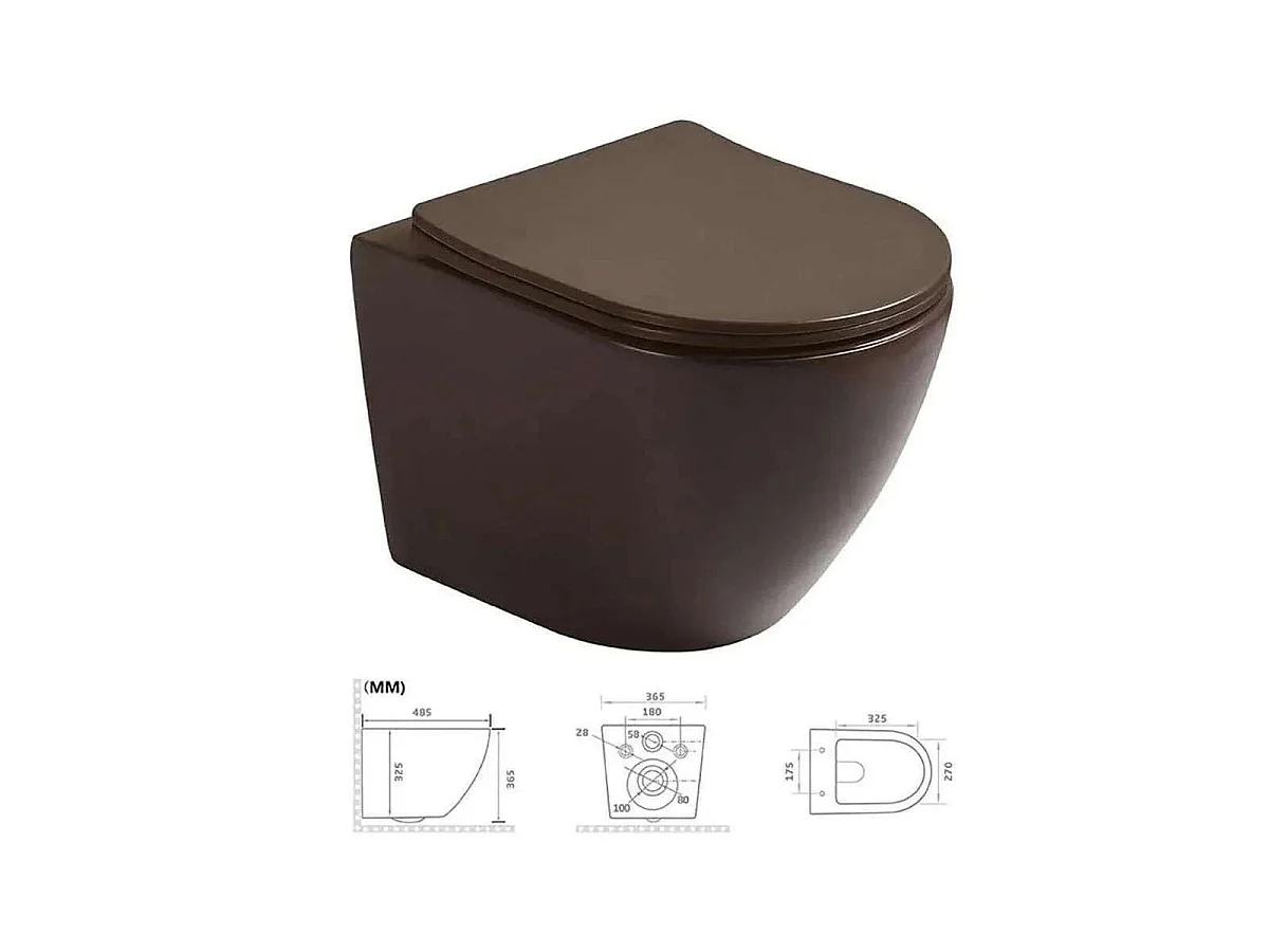 Wandtoilet, inclusief inbouwreservoir, randloos, bruin
