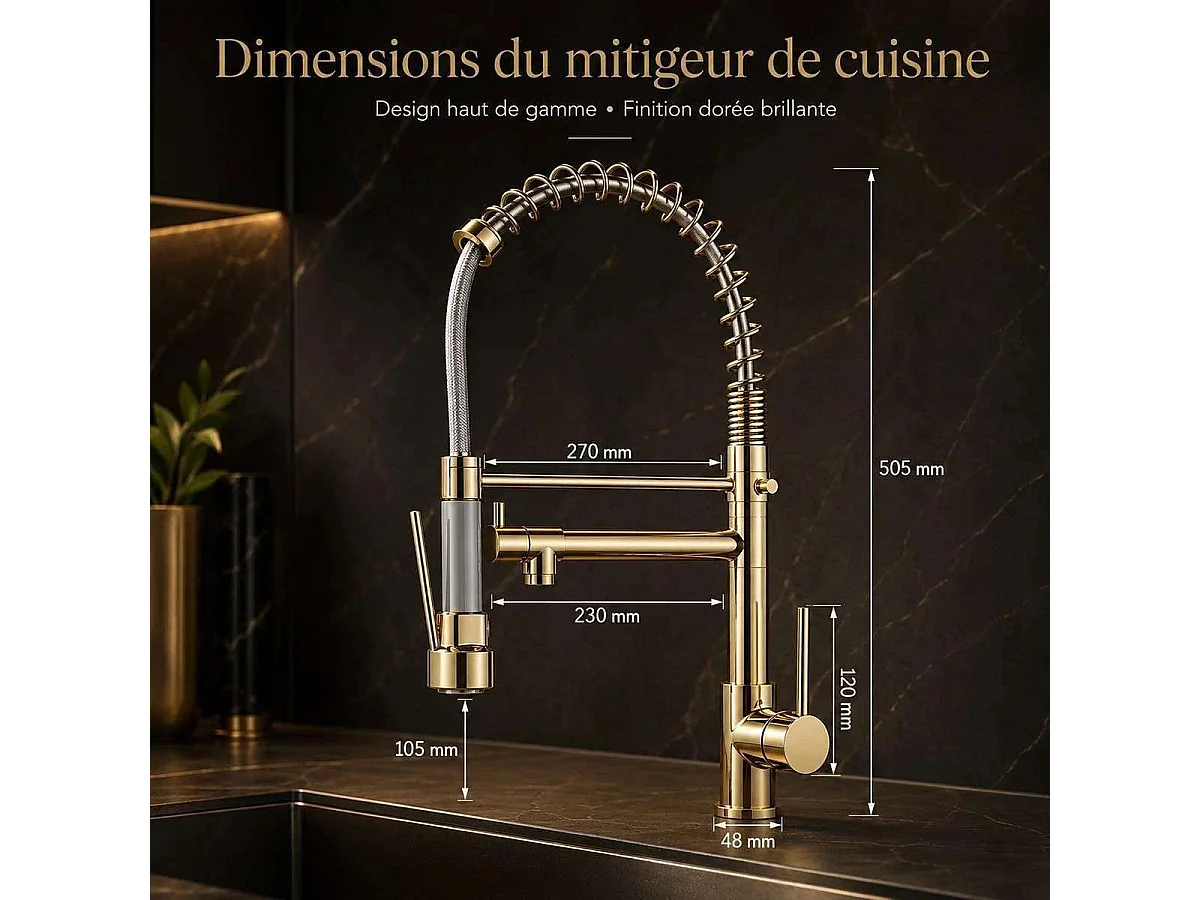 Robinet de cuisine mitigeur doré, Diam's