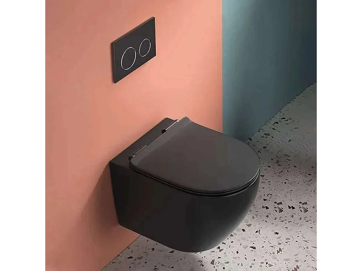Moderne Zwarte Wandhangend Toilet met Soft-Close Zitting en Ondersteuningsframe