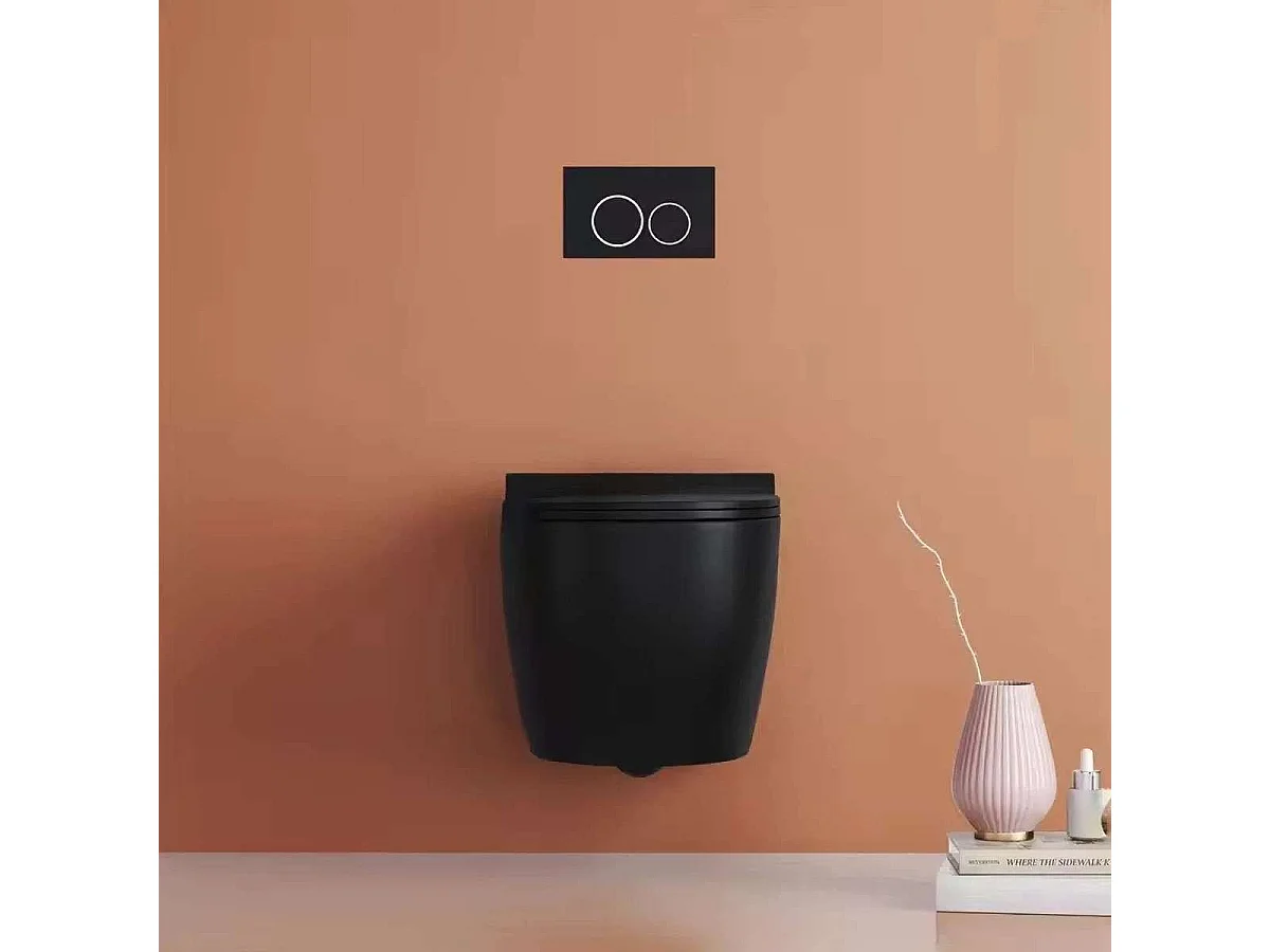 Moderne Zwarte Wandhangend Toilet met Soft-Close Zitting en Ondersteuningsframe
