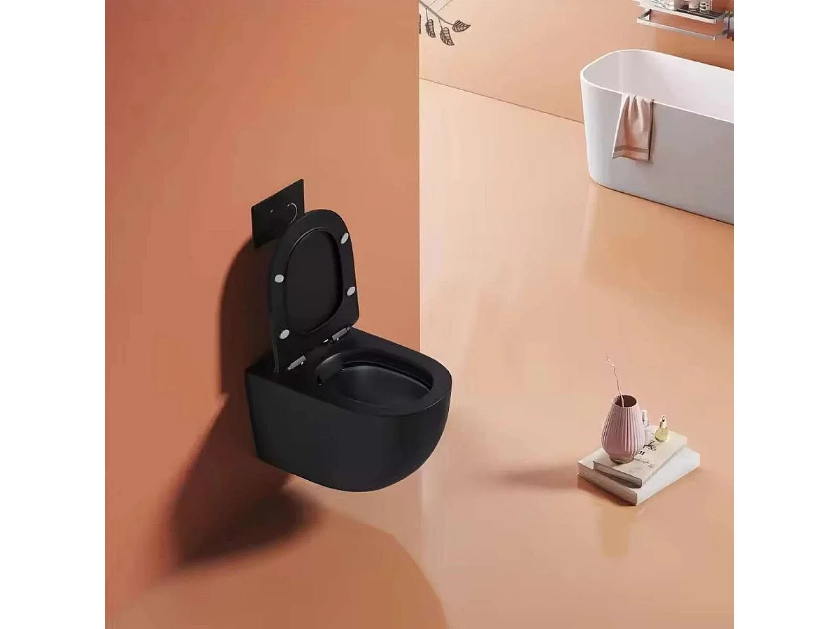 Moderne Zwarte Wandhangend Toilet met Soft-Close Zitting en Ondersteuningsframe