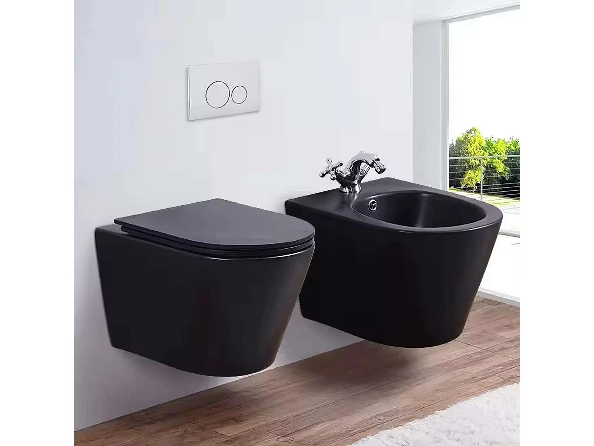 Moderne Zwarte Wandhangend Toilet met Soft-Close Zitting en Ondersteuningsframe