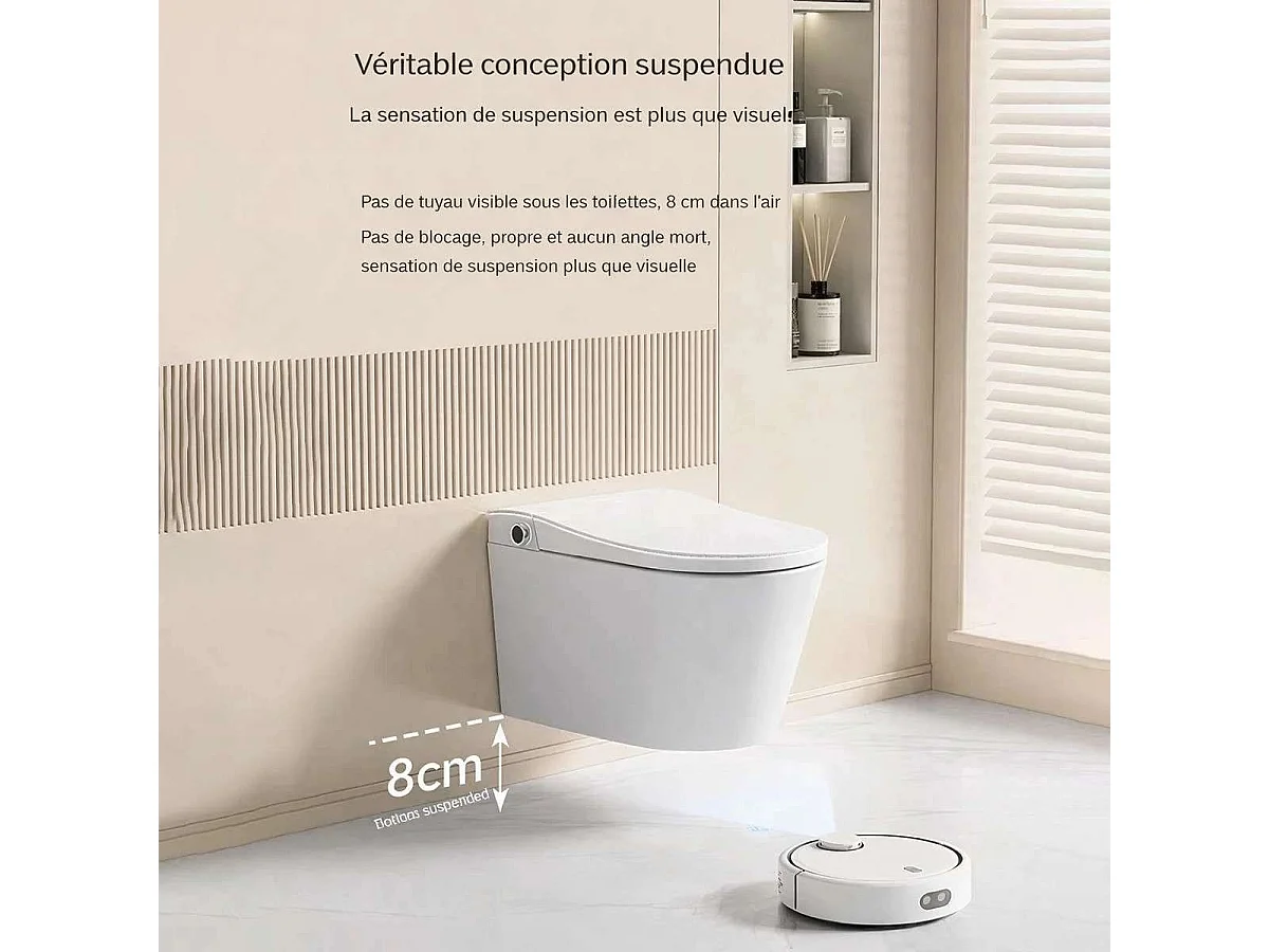 Toilette japonaise suspendue connectée LED sortie horizontale P-trap