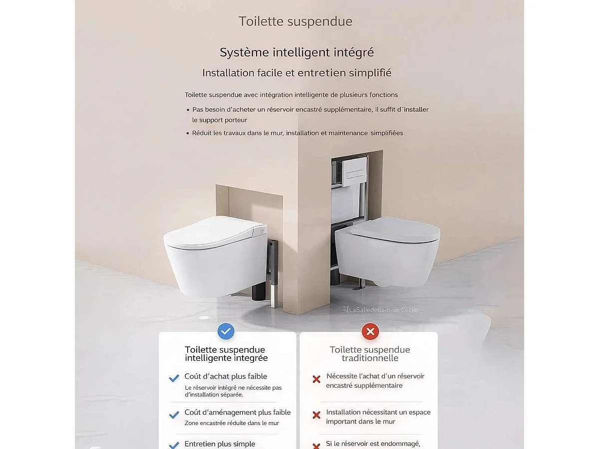 Toilette japonaise suspendue connectée LED sortie horizontale P-trap