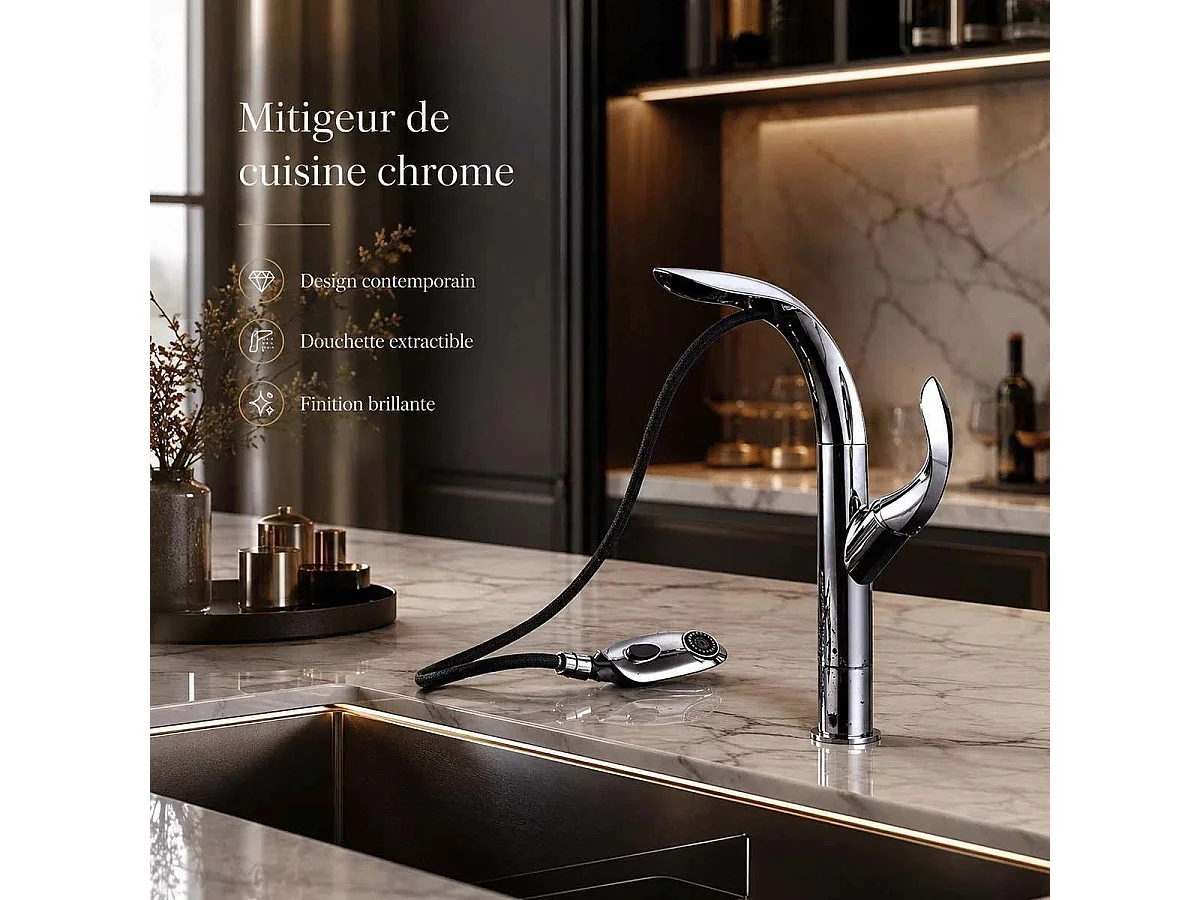 Mitigeur de cuisine surélevé chrome, Musle