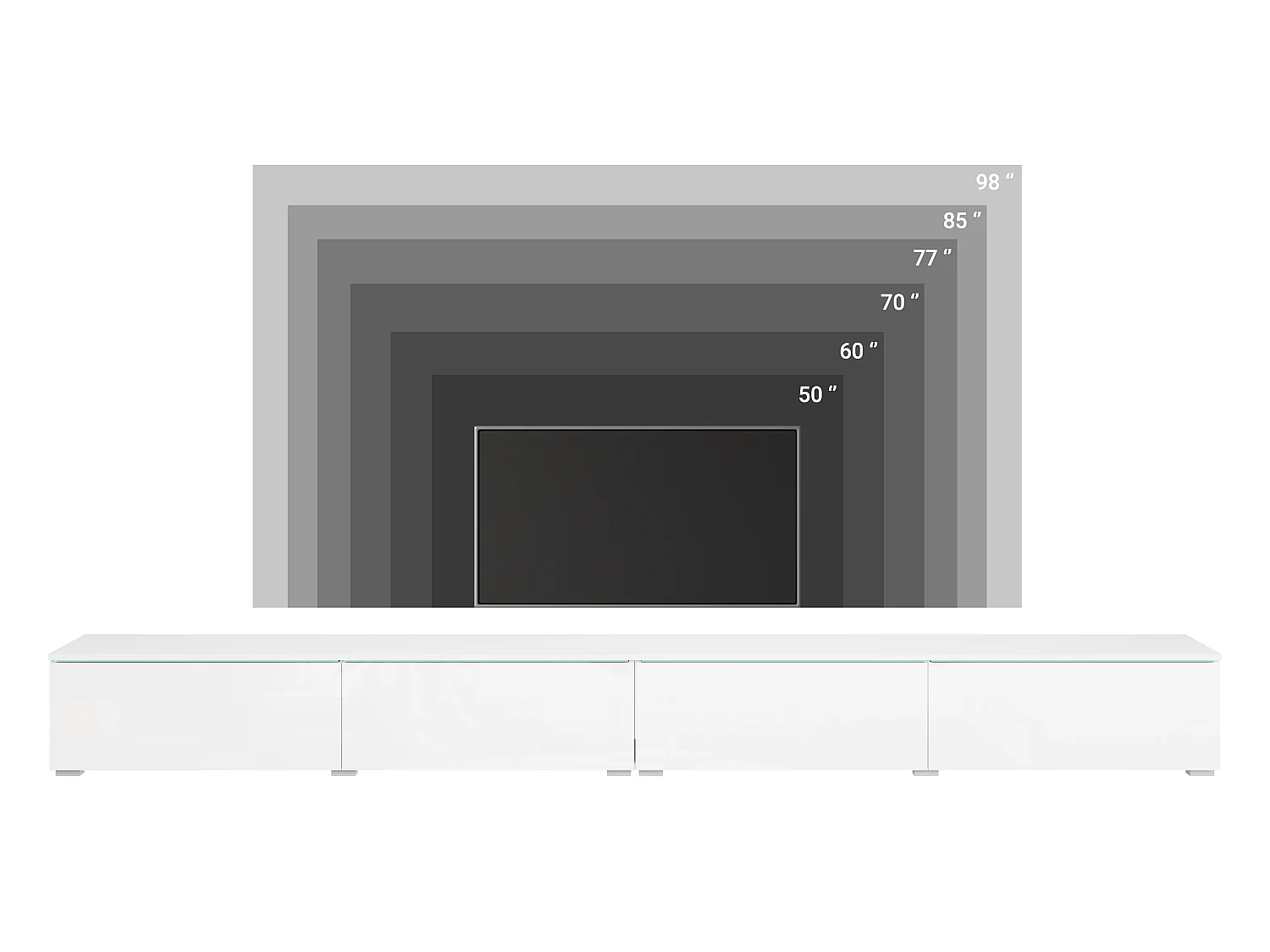 Meuble TV moderne 300 cm pour salon avec éclairage LED noir mat