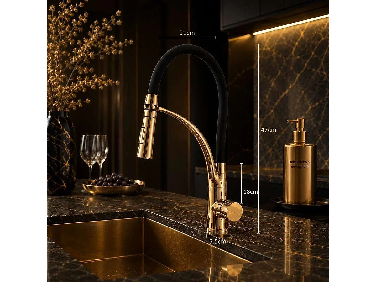 Robinet mitigeur évier cuisine doré, Lord
