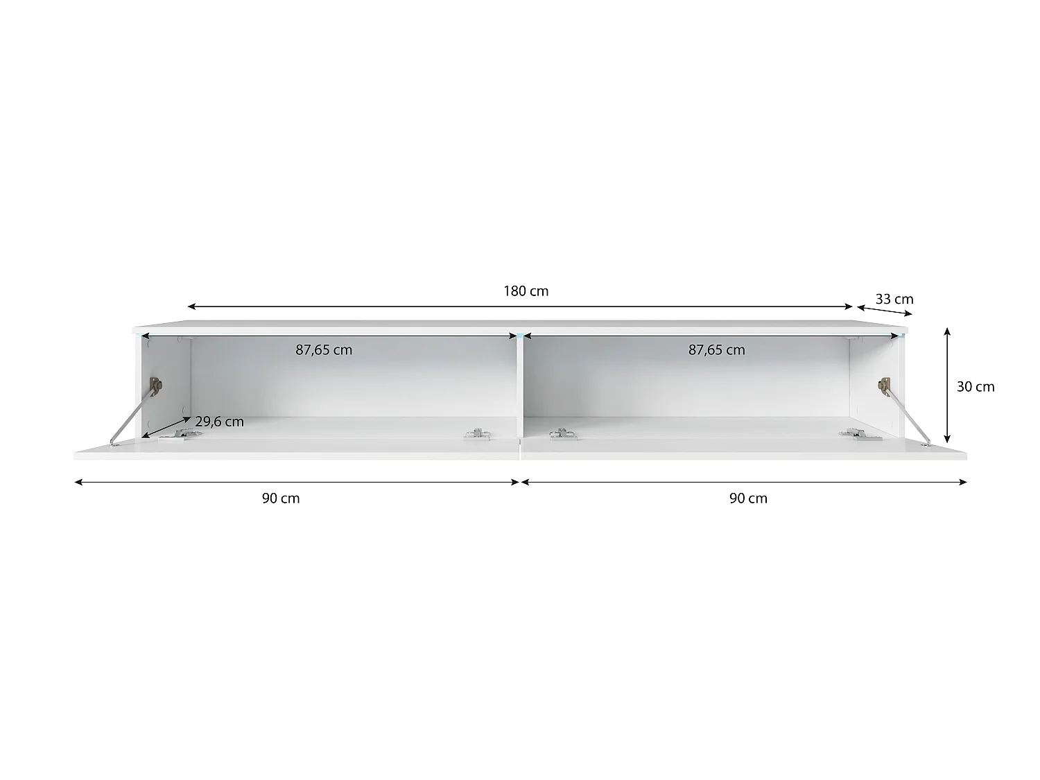 TV-Lowboard 180 cm, matt, stehend oder hängend, mit Beleuchtung, Nussbaum