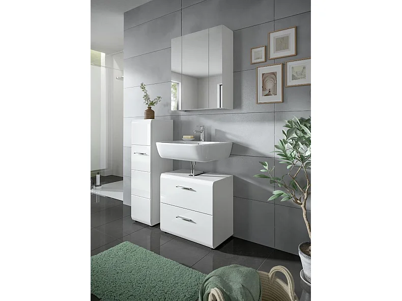 Ice armoire de salle de bain 1 porte blanc brillant, blanc.