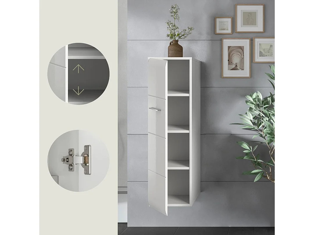 Ice armoire de salle de bain 1 porte blanc brillant, blanc.