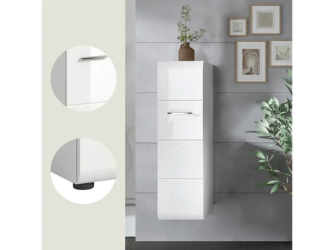 Ice armoire de salle de bain 1 porte blanc brillant, blanc.