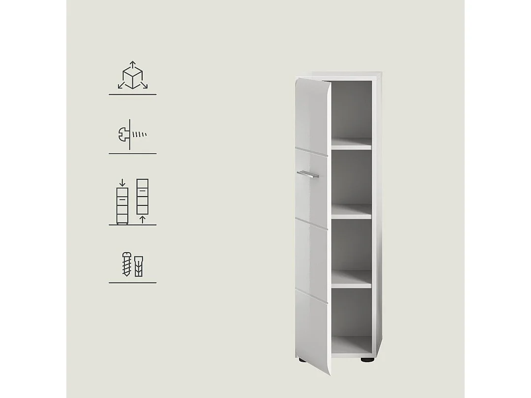 Ice armoire de salle de bain 1 porte blanc brillant, blanc.