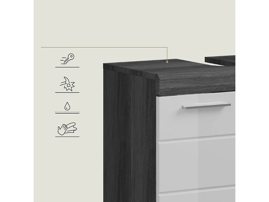 Scout wastafel 2 deuren wit hoogglans, grijs.