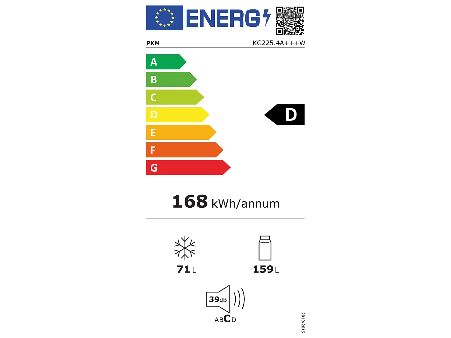 PKM Kühl-Gefrierkombination KG225.4 W EEK D (A bis G)