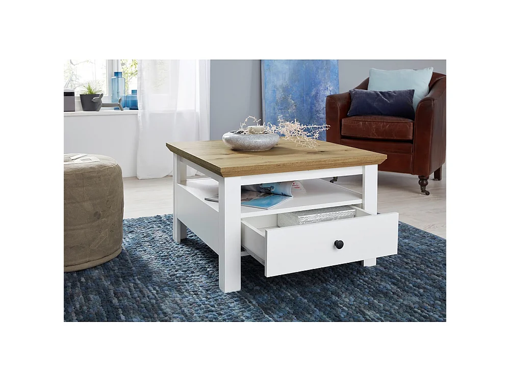 trendteam Couchtisch Wohnzimmertisch Loungetisch Artisan Eiche Weiß 70x46x70cm
