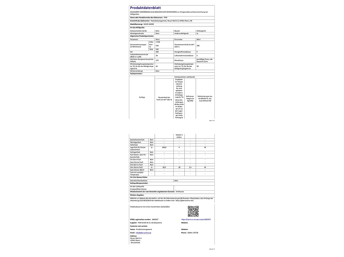 PKM Einbau-Kühl-Gefrierkombination GK225.4EEBN EEK E (A bis G)