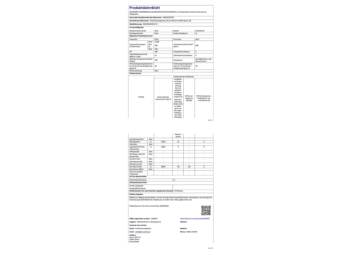 Wolkenstein Cross-Door Kühl-Gefrierkombination WCD595EWTSNF ST EEK E (A bis G)