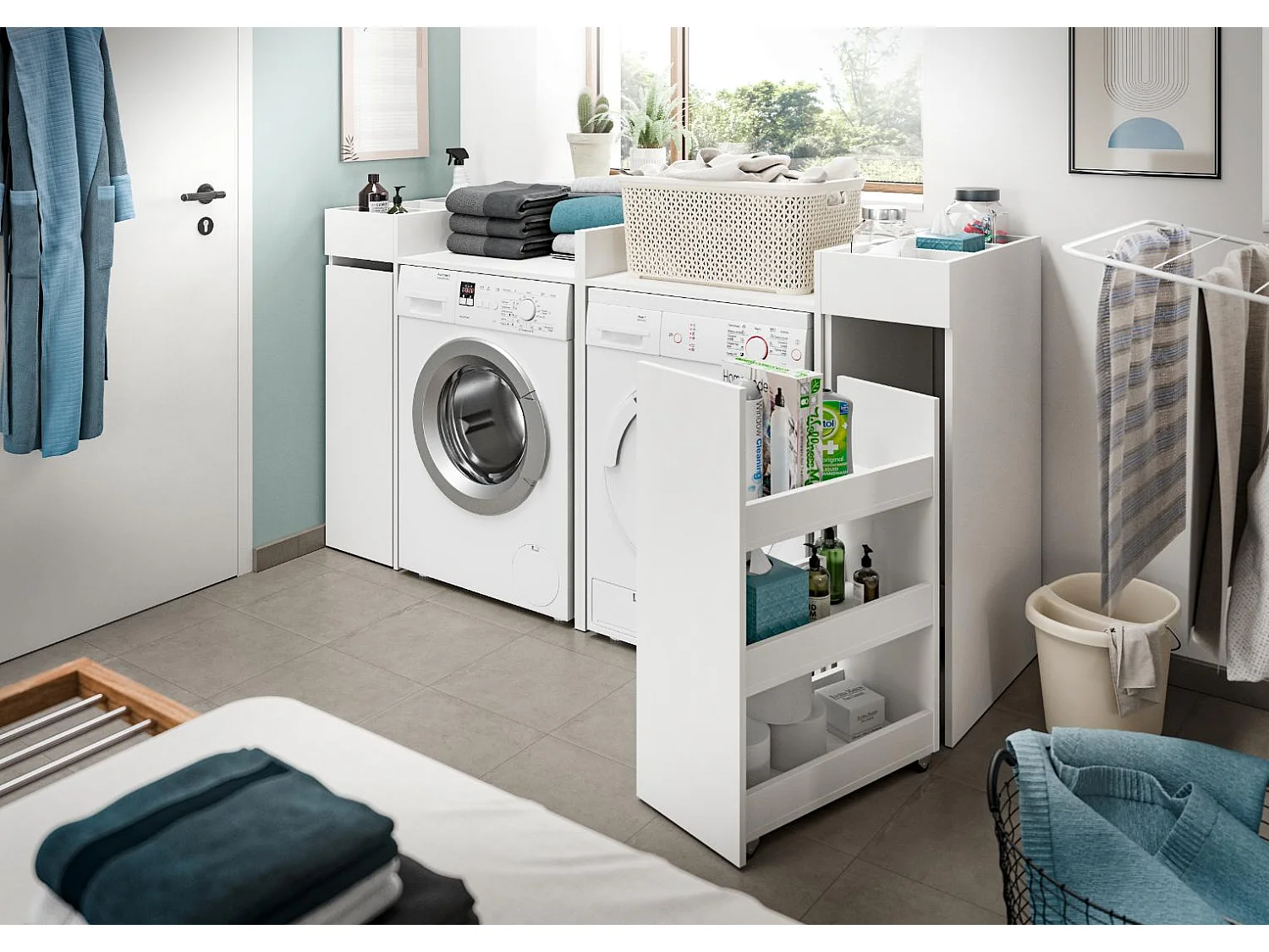 Free Waschmaschinenschrank 2 Regale Weiß.