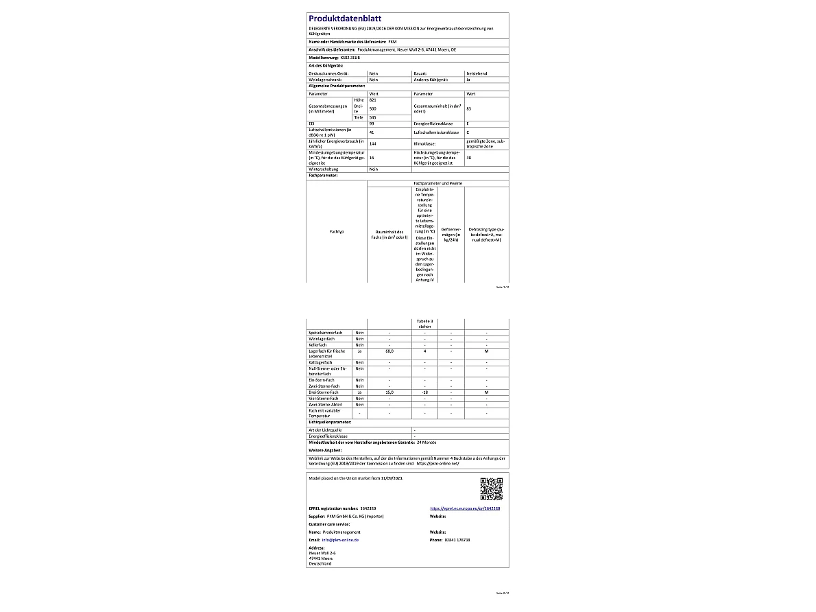 PKM Unterbau-Kühlschrank KS82.3EUB EEK E (A bis G)