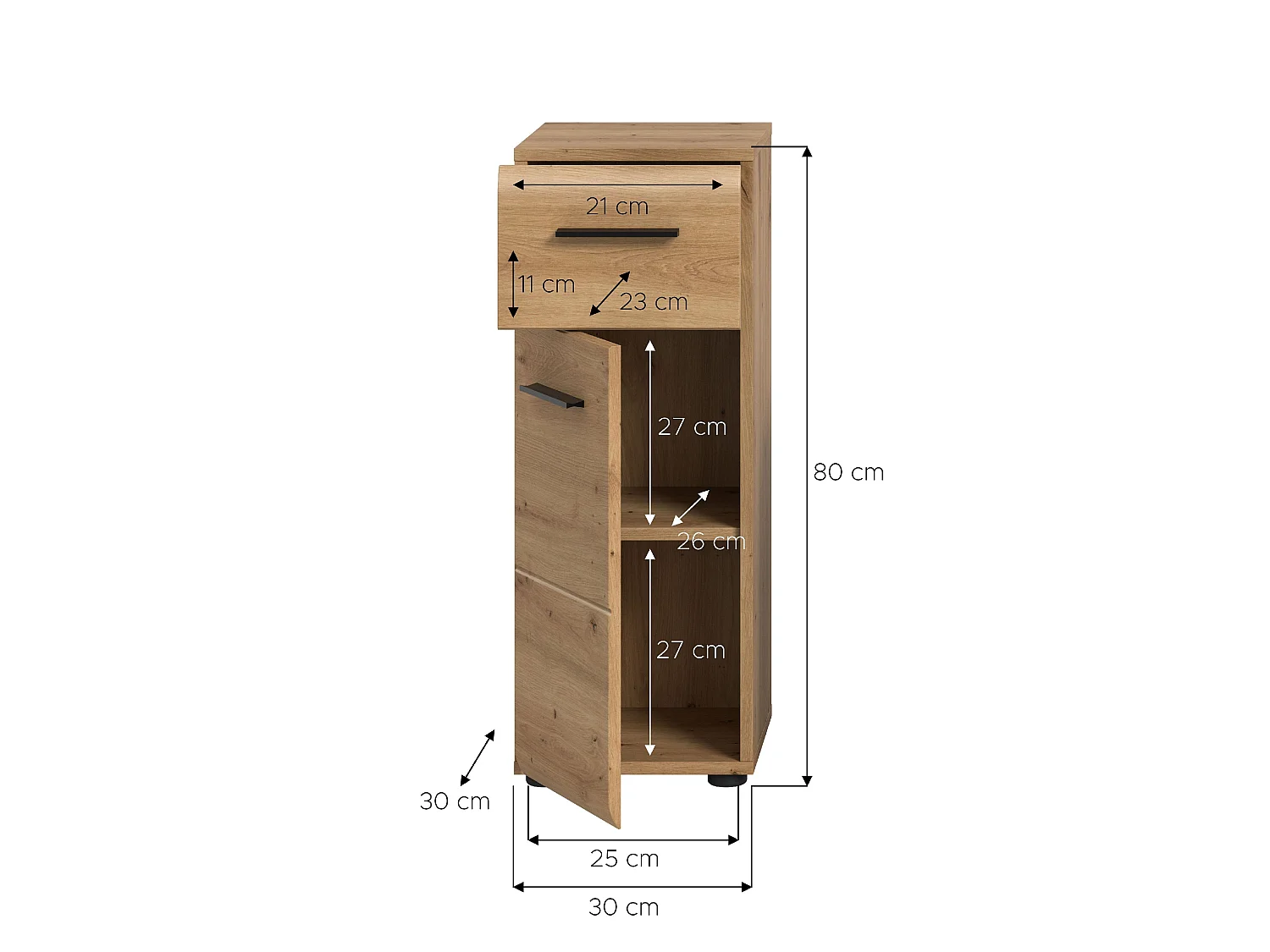 Ice armoire de salle de bain 1 porte, 1 tiroir chêne décor.