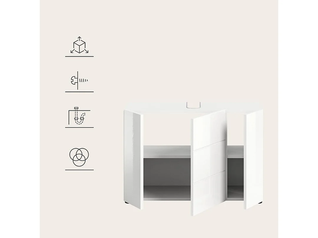 Vira Waschbeckenunterschrank 3 Türen, 5 Schubladen Weiß hochglanz, weiß.